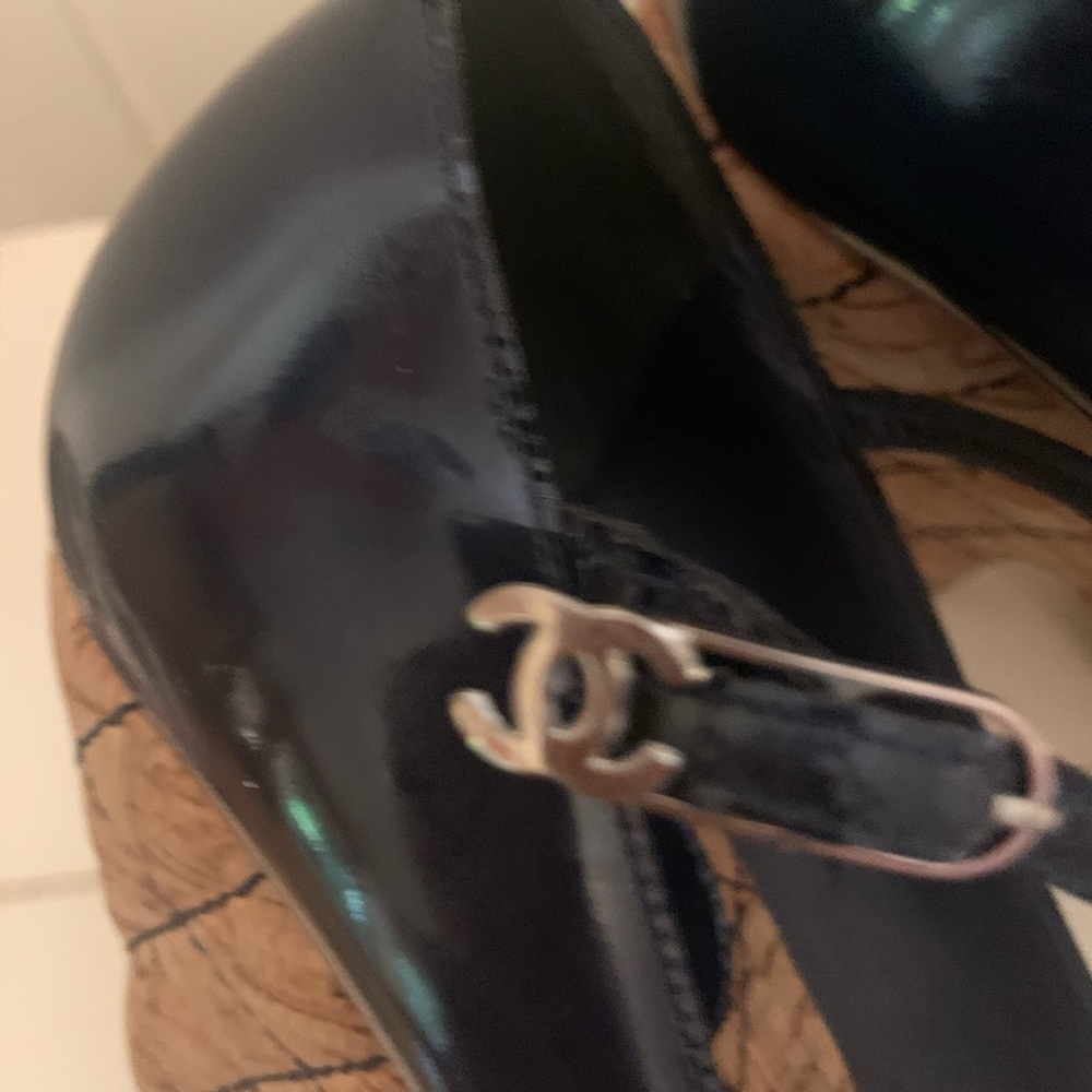 Chanel Patent Leather Quilted Cork Wedge Platforms - Picture 6 of 7